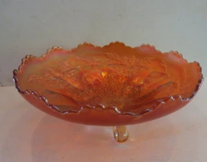 Antiguo cuenco con patas de vidrio de carnaval Fenton Stag & Holly 1911 12 puntos 10 1/2" - Imagen 1 de 8