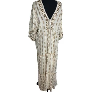Bigg Bull White Gold embroidered Boho Beach Summer Dress Maxi Hippie sz. (No tag - Picture 1 of 11