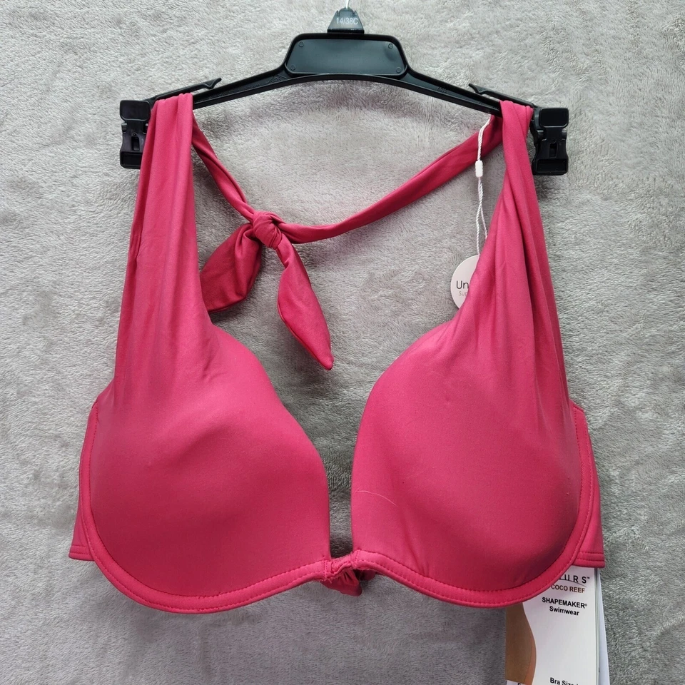 Top de natación de bikini Coco Reef 12/36C con aros modelador sujetador talla halter cuello rosa Foto 1 de 4