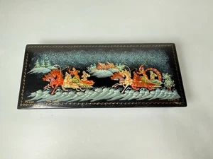 Vintage Russian Hand-Painted Black Lacquer Box Artist Signed 5.75” - Picture 1 of 9