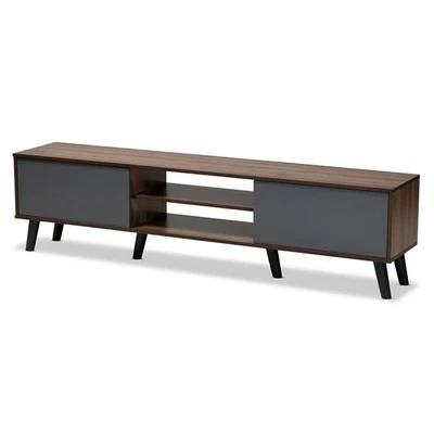 Baxton Studio Clapton Multi-Tone Grey and Walnut Brown Finished Wood TV Stand - Image 1 of 4