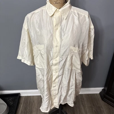 Vintage 100% Silk Button Up Shirt Lightweight 80s 90s Green Sz L - Image 1 of 4