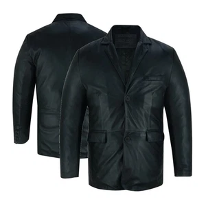 Abrigo de cuero para hombre clásico negro piel de oveja real abrigo de cuero chaqueta todas las estaciones - Imagen 1 de 7