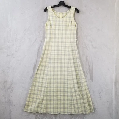 Vintage Carol Anderson Maxi Dress 6 Butter Yellow Plaid Linen Cotton USA Made - Image 1 of 4