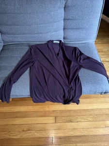 MM Lafleur Deneuve Faux Wickel Bluse Top Damen XS Brombeere 3/4 Arm Stretch - Bild 1 von 6
