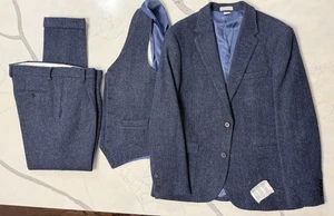 Harris Tweed/ NOAK 42R (36x 32 ), 3 PC Navy Herringbone, Wool Suit (Heavy) - Picture 1 of 22