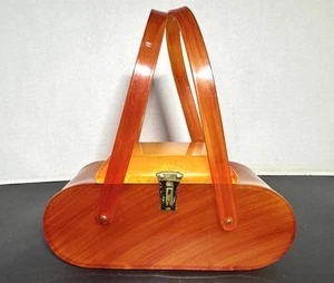 1950’s Lucite Vintage Purse Mottled Orange With Etched Gold Top - Picture 1 of 14