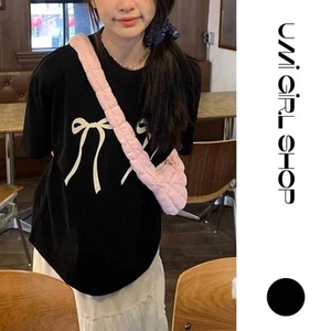 Comfortable Women's Bow Print T Shirt with Short Sleeves and Casual Fit - Picture 1 of 37