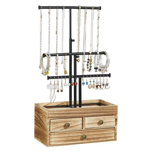 Jewelry Tree Stand Organizer 3 Tier Metal Jewelry Holder Stand with Wood Basi... - Bild 1 von 8