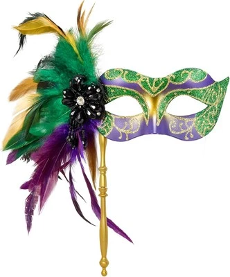 MYSEUNI 2024 Neue Maskerade Maske für Frauen mit Stab - Glänzende Damen Feder - Bild 1 von 4