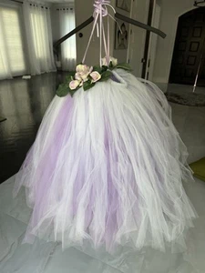 $350 Flower girl Purple Tulle angel Dress with flowers sz 4/5 T - Picture 1 of 6