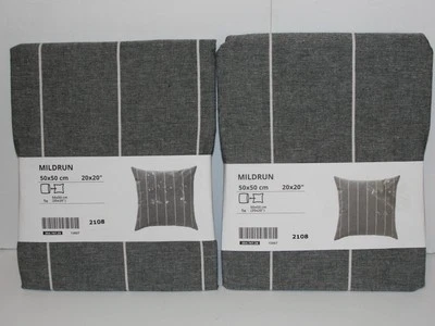 2 Ikea Pillow Covers - 20" x 20" - Grey w Thin White Stripe - New - 304.747.28 - Image 1 of 4