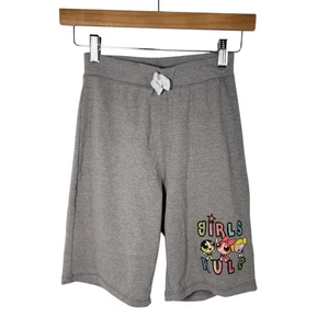 Powerpuff Girls Shorts Gray Girls Rule Cartoon Sweat Shorts Kids 10-12 - Picture 1 of 6