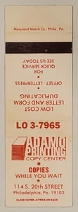 Matchcover USA Philadelphia Pennsylvania Adamo Printing Copy Center - Picture 1 of 2