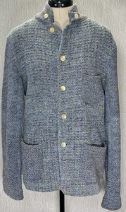 45R Houndstooth Herringbone Tweed Knit Jacket Wool Blend SZ: 3 Blues Unisex RARE - Picture 1 of 16