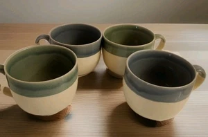 4 Pier 1 Jumbo Coffee Tea Mug Blue Beige Crackle Make Stoneware - Picture 1 of 5