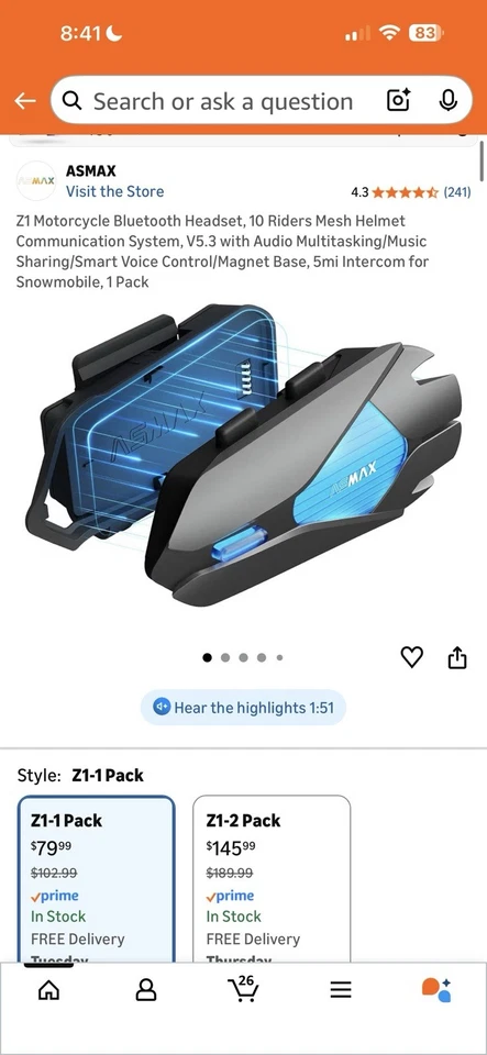 Fone de Ouvido Bluetooth Motocicleta Z1, Sistema de Comunicação Capacete de Malha 10 Pilotos, V5. - Imagem 1 de 2