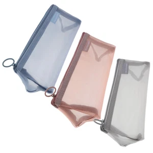 3pcs Clear Mesh Pencil Bag Zippered Stationery Organizer Transparent Pen - Picture 1 of 12