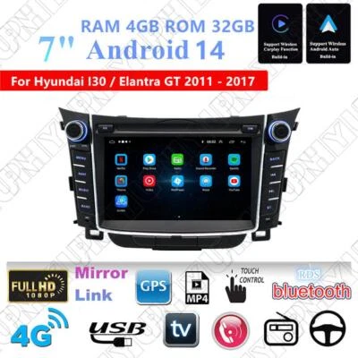 7'' Android 14 Carplay 32GB Car Radio GPS Navigation For Hyundai I30/Elantra GT - Image 1 of 4