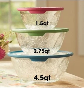 Princess House Wildflower Serving Bowls Set Of 3 - Picture 1 of 7