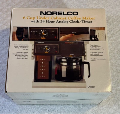 Norelco Under Cabinet Coffee Maker UC6001  6 Cup Analog Clock Timer NIB 1985 - Image 1 of 4