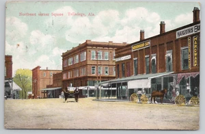 Talladega AL Street Scene NE Corner Square Alabama Postcard 1910's Horse Wagon - Picture 1 of 5