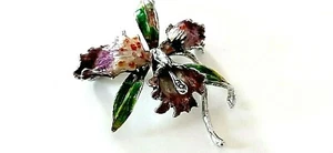 SILBER BROSCHE ° BLUMENDEKOR ° Emaille ° 925 / 1000 ° emailliert ° - Picture 1 of 7