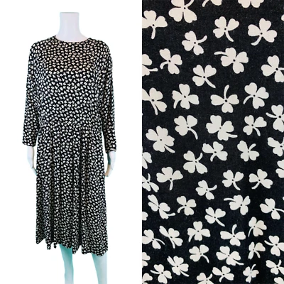 Vestido para mujer vintage años 90 estampado de trébol extra grande negro blanco rayón Foto 1 de 4