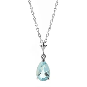 14K. SOLID GOLD NECKLACE WITH NATURAL AQUAMARINE (White Gold) - Picture 1 of 7