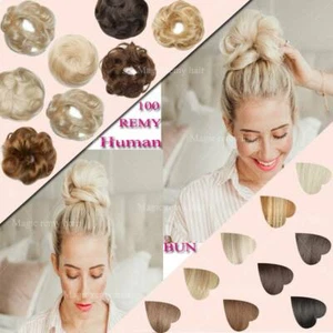 REAL Messy Bun Scrunchie Hair Extensions Ponytail Clip in 100 Human Hair Piece - Picture 1 of 38