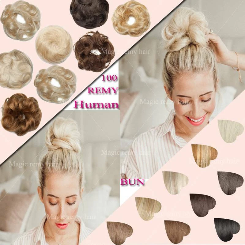 Extensiones de cabello crujiente moño desordenado real clip de cola de caballo en 100 piezas de cabello humano Foto 1 de 4