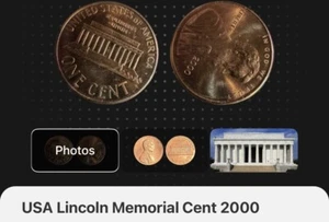 2000 Lincoln Penny ohne Münzzeichen nahe AM. Unzirkuliert. Eingewickelt. - Bild 1 von 3