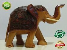 Handmade Wooden Carved Trunk Up Lucky Elephant Statue Home Décor Gift Ornament