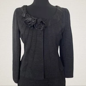 Elie Tahari Sabrina Cropped Jacket Womens Medium Black Wool Blend Cinched Fancy - Picture 1 of 10