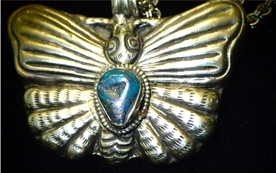 Colgante Mariposa Turquesa en Plata Tibetana con Cadena 26" Foto 1 de 3