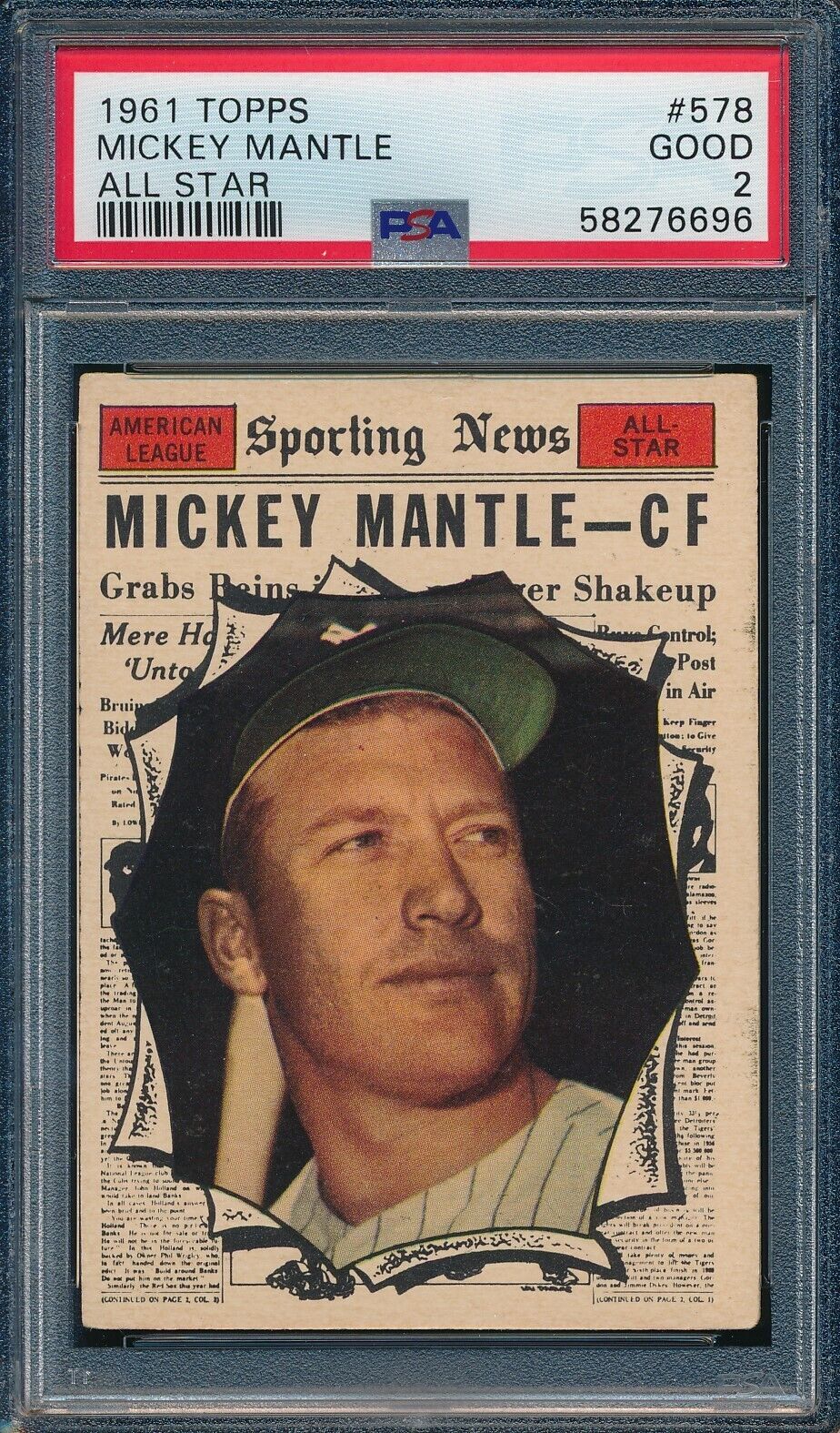 1961 Topps #578 Mickey Mantle - All-Star Yankees PSA 2