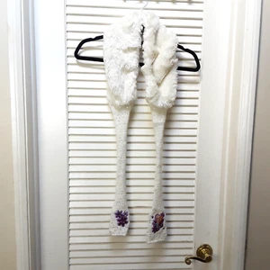 Disney Princess Elsa Plush Knit Foe Fur Scarf White Girls Kids One Size - Picture 1 of 9