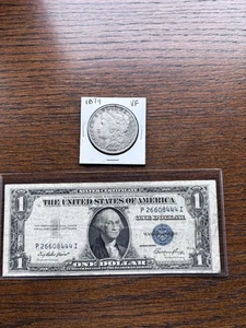 1879 P Morgan Silver Dollar $1 & 1935E $1 Silver Certificate Lot Of 1 Each - Picture 1 of 7