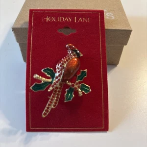 Macy's Holiday Lane Red Enamel Cardinal Christmas Brooch - Picture 1 of 2