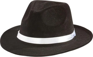 Sombrero para hombre Amscan Gangster Fedora negro con banda blanca - Imagen 1 de 1