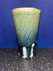 Peter J Myallon Studio Kunstkeramik Becher Tropfglasur 6" zweifarbig grün einzigartig 2012 - Bild 1 von 8