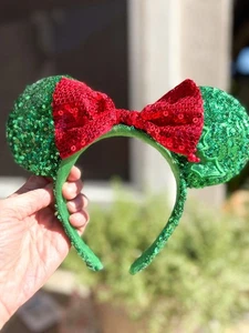 Disney Parks Minnie Mouse Stirnband Pailletten Weihnachten rot grün Schleife festlich - Bild 1 von 6