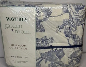 Vintage NEU Waverly Gartenzimmer King Bettwäsche Set Erbstück Kollektion blau Blumen Toilette - Bild 1 von 12