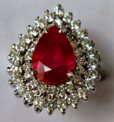 Anello da sposa in argento sterling 925 con rubino rosso naturale 9 x 7 mm... - Immagine 1 di 4