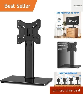 Сверхпрочная поворотная настольная подставка для телевизоров 19-43 дюйма | современное основание из закаленного стекла - Изображение 1 из 4