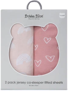 2PK Bubba Blue 55X84Cm Nordic Jersey Co-Sleeper Fitted Sheet 0-12M Berry/Rose - Picture 1 of 12