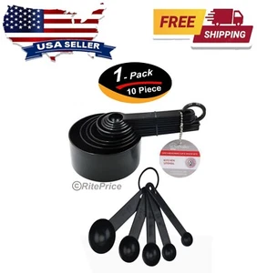 10 Pieces Measuring Cups Spoon Set Plastic  Baking Cooking Kitchen Tool Cups-New - Picture 1 of 15