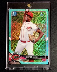2018 Bowman Chrome Hunter Greene 1st RC #rd 104/125 Aqua Shimmer Refractor Reds - Picture 1 of 3