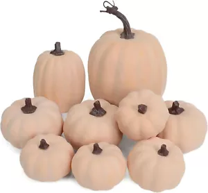 9 Pieces Plastic Artificial Pumpkins Home Decor Halloween Thanksgiving Lt. Pink - Picture 1 of 2