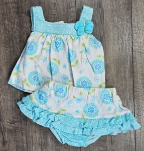 Baby Girl Clothes New Vitamins Baby 3 Month 2pc Blue Flower Skirt Outfit - Picture 1 of 3